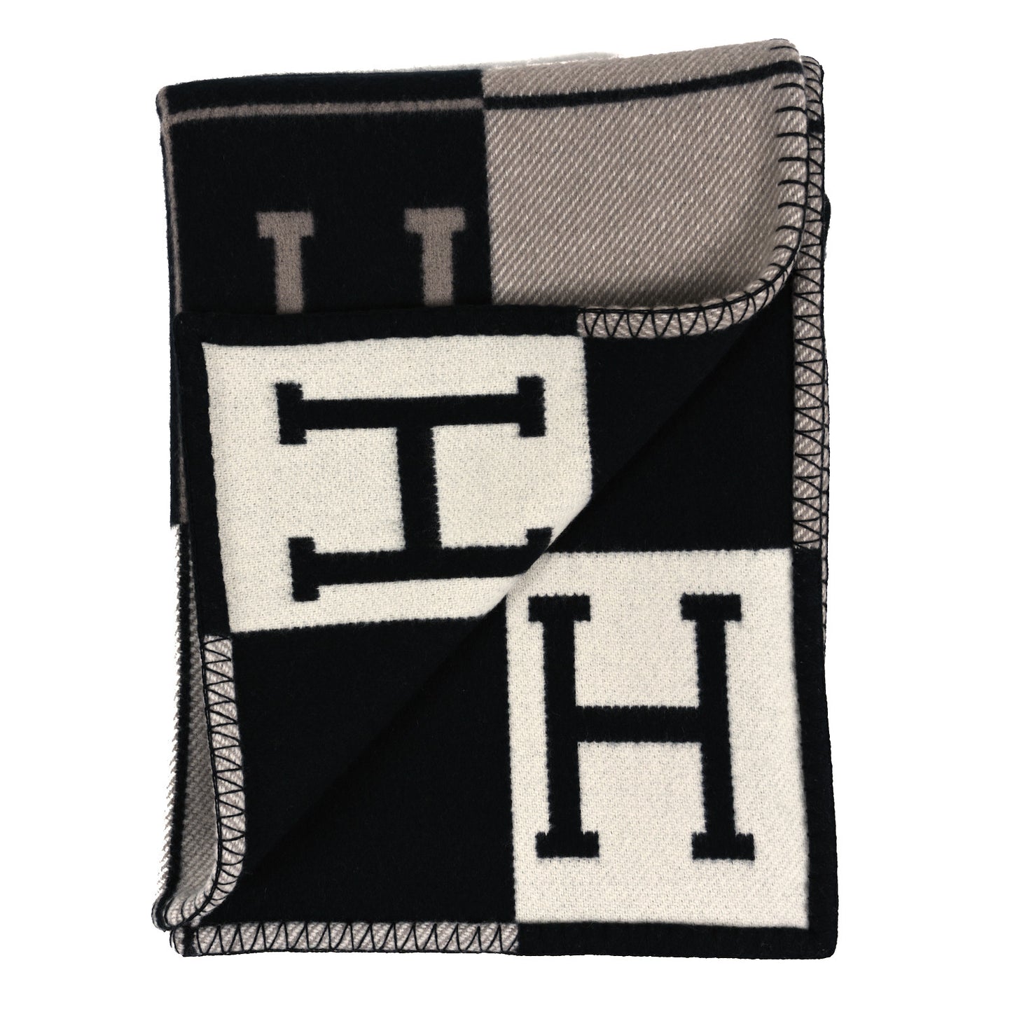 Wool Cashmere Avalon Signature Blanket Ecru Gris Fonce