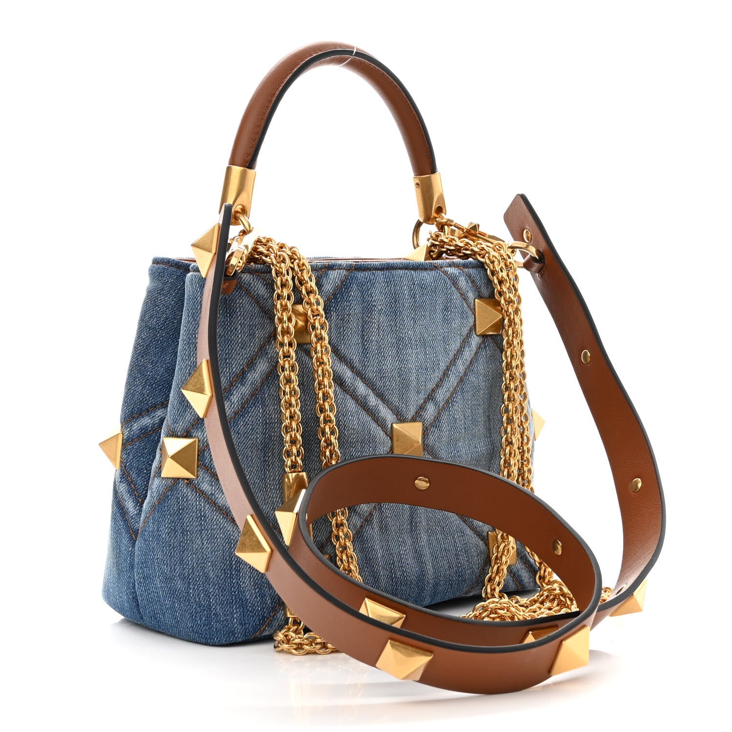 Valentino Garavani Denim Small Roman Stud The Handle Bag Light Denim Selleria 3 of 11