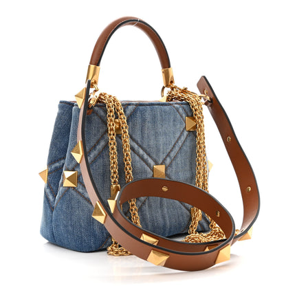 Valentino Garavani Denim Small Roman Stud The Handle Bag Light Denim Selleria 3 of 11