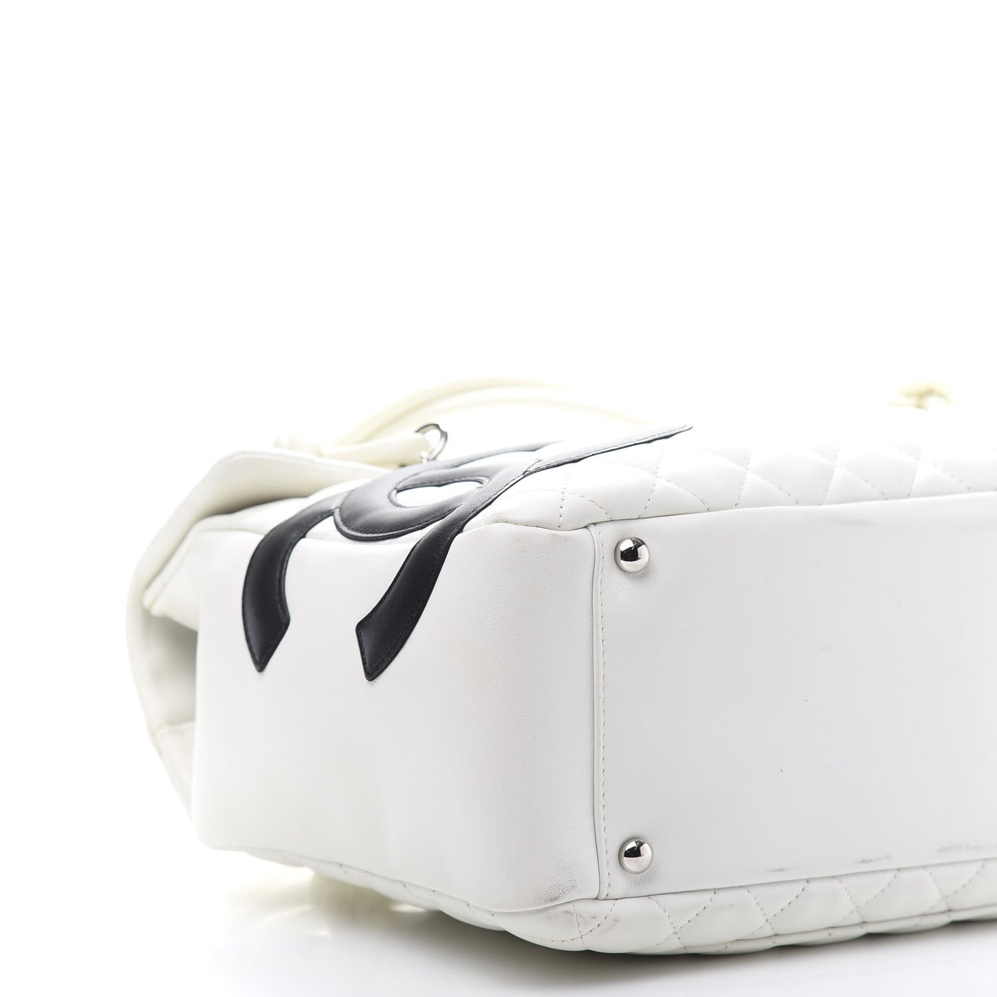 Calfskin Quilted Large Cambon Flap White Black