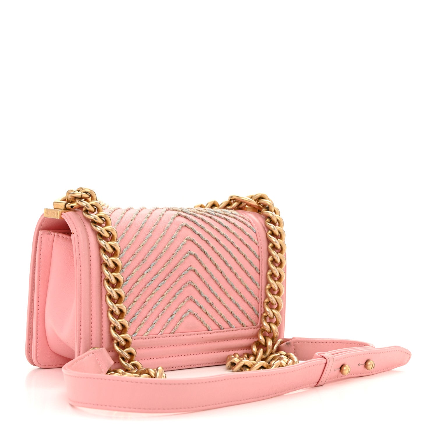 Chanel Calfskin Chevron Embroidered Small Boy By The Sea Flap Pink 2 of 14