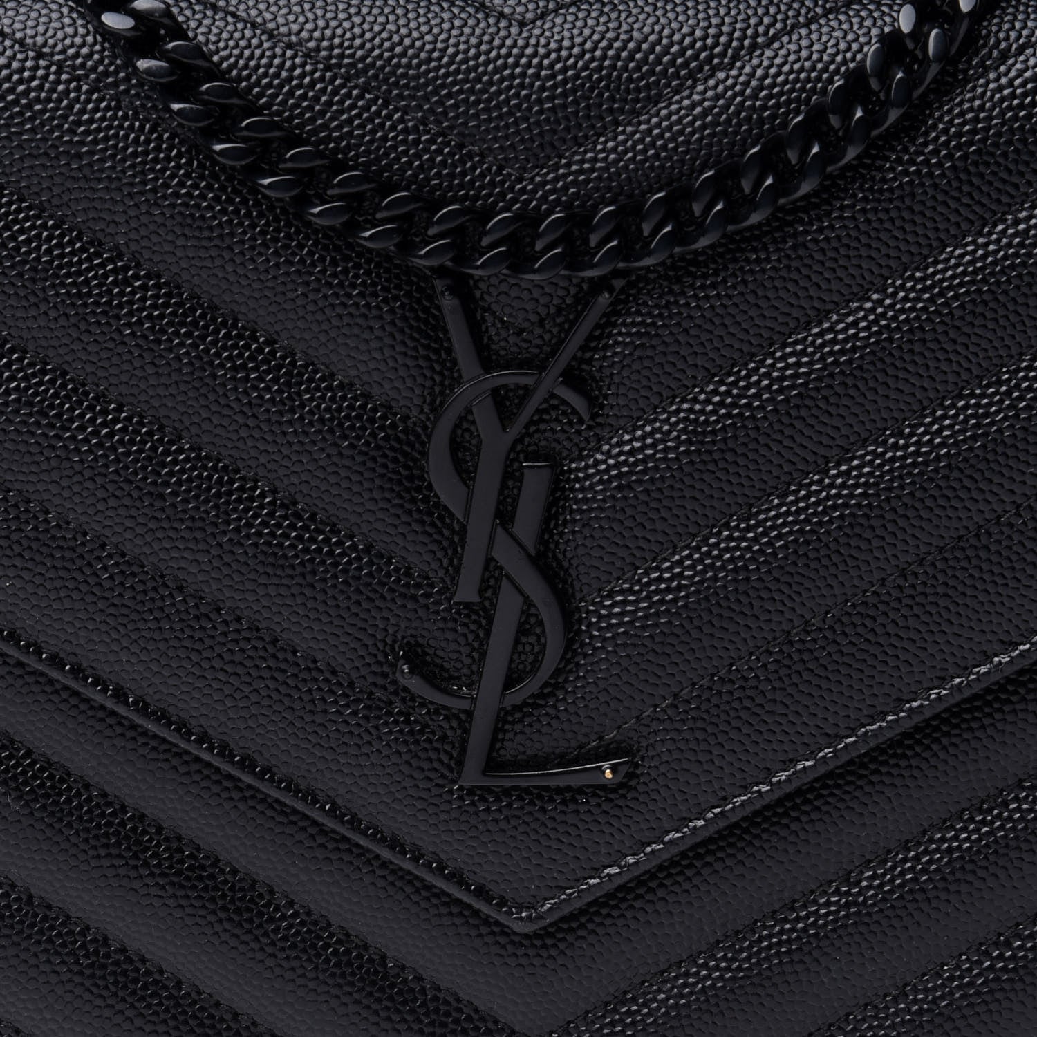 Saint Laurent Grain De Poudre Matelasse Chevron Monogram Chain Wallet Black 7 of 13