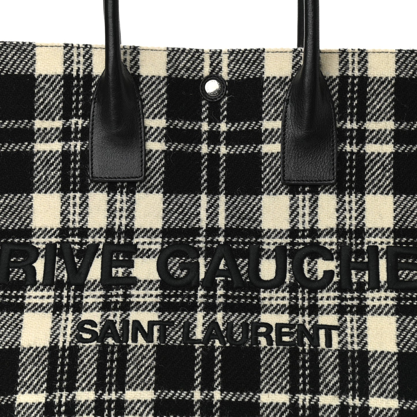 Wool Tartan Rive Gauche Tote White Black
