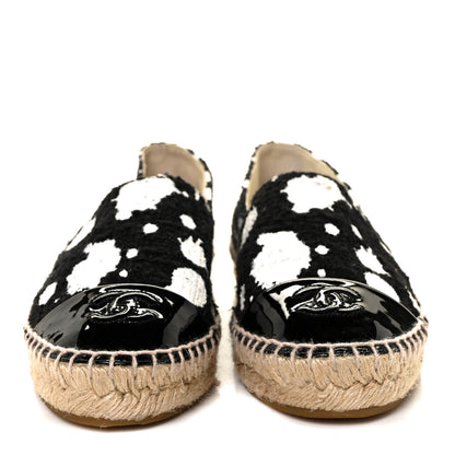 Chanel Printed Tweed Patent Calfskin CC Espadrilles 36 Black White 2 of 9