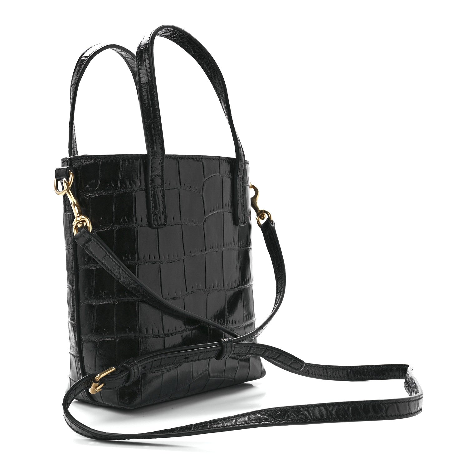 Saint Laurent Calfskin Crocodile Embossed Paris Mini Toy Shopper Tote Black 3 of 13