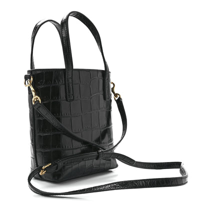 Saint Laurent Calfskin Crocodile Embossed Paris Mini Toy Shopper Tote Black 3 of 13