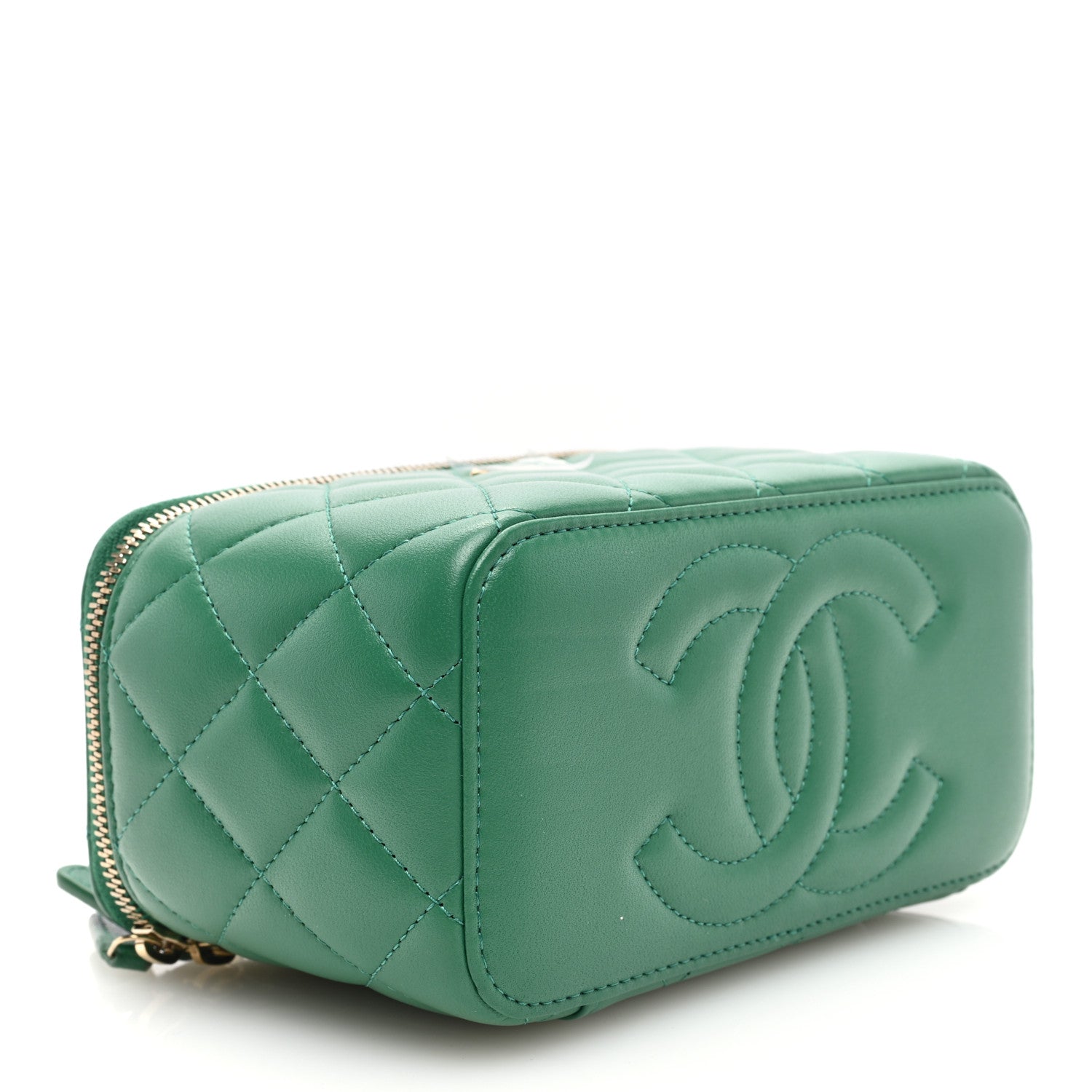 Chanel Lambskin Quilted Small Top Handle Vanity Case With Chain Green 4 of 11