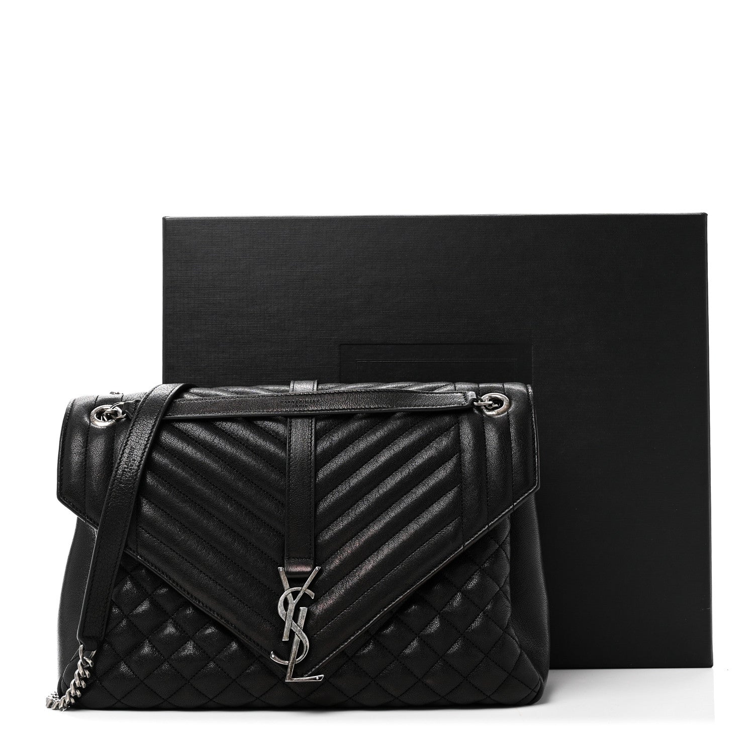 Saint Laurent Calfskin Mixed Matelasse Triquilt Large Monogram Satchel Black 11 of 11