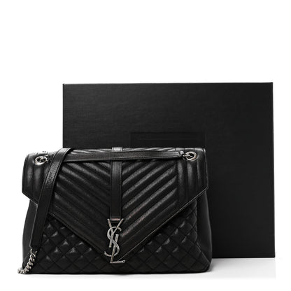 Saint Laurent Calfskin Mixed Matelasse Triquilt Large Monogram Satchel Black 11 of 11