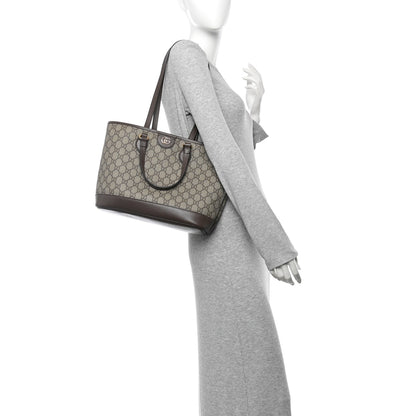 Gucci GG Supreme Monogram Textured Calfskin Small Ophidia Shoulder Tote Bag Beige Ebony New Acero 2 of 10