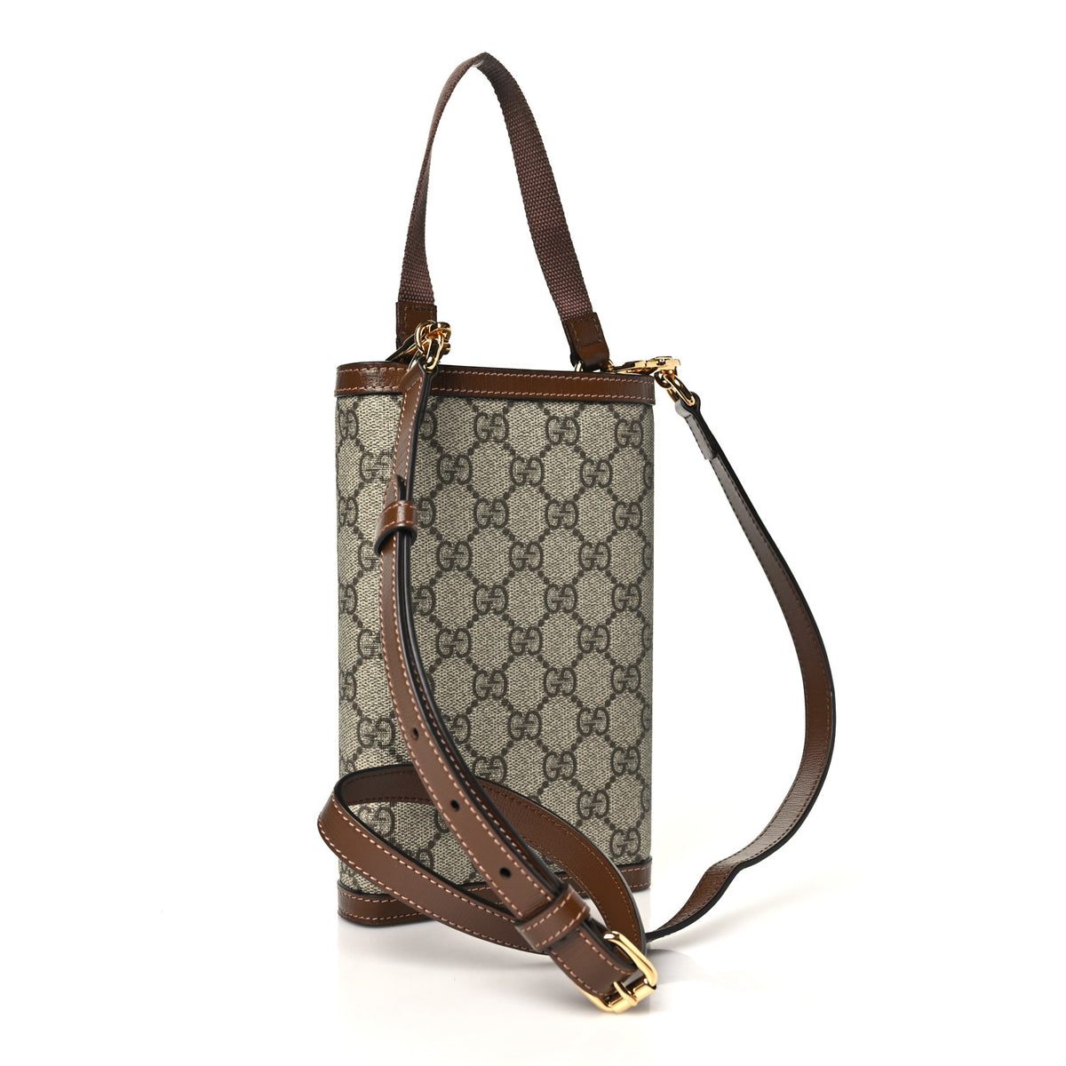 Supreme Monogram Textured Calfskin Retro Interlocking G Medium Wallet On Strap Beige Ebony Brown Sugar