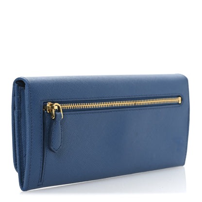 Prada Saffiano Metal Continental Flap Wallet Bleuette 3 of 9