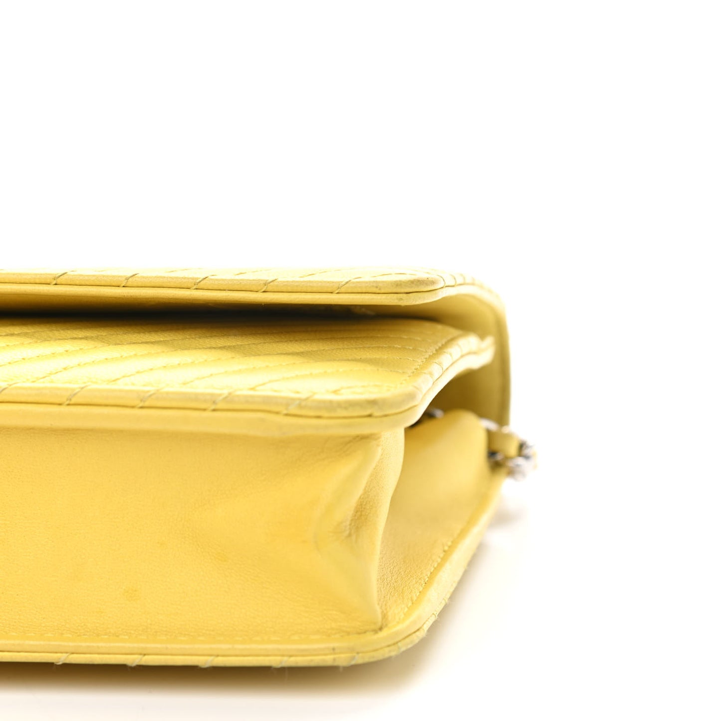 Lambskin Chevron Quilted Wallet On Chain WOC Yellow