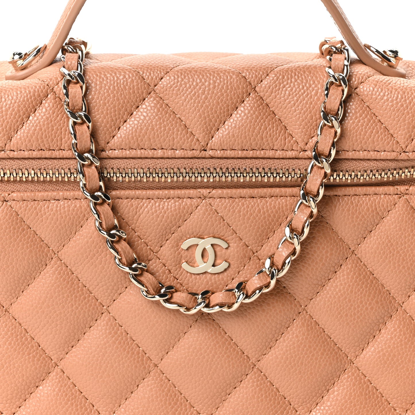 Caviar Quilted Top Handle Slim Vanity With Chain Brown