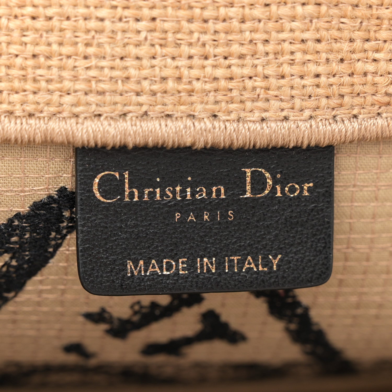 Christian Dior Canvas Jute Embroidered Medium Book Tote Black Beige 6 of 14