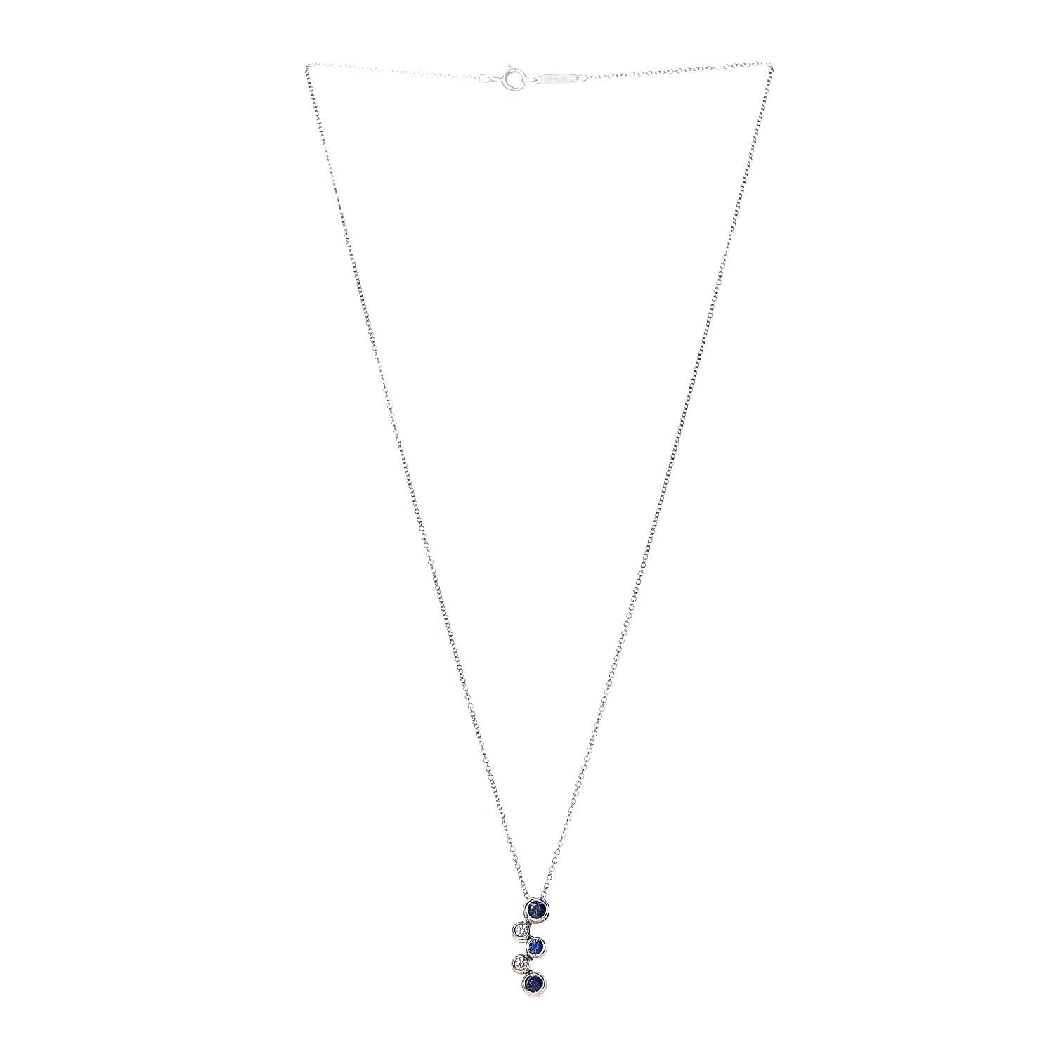 Tiffany Platinum Diamond Blue Sapphire Bubble Pendant Necklace 3 of 8