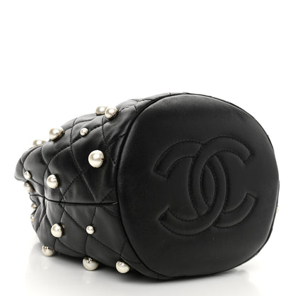 Chanel Lambskin Quilted Pearl About Pearls Drawstring Bag Black 4 of 11