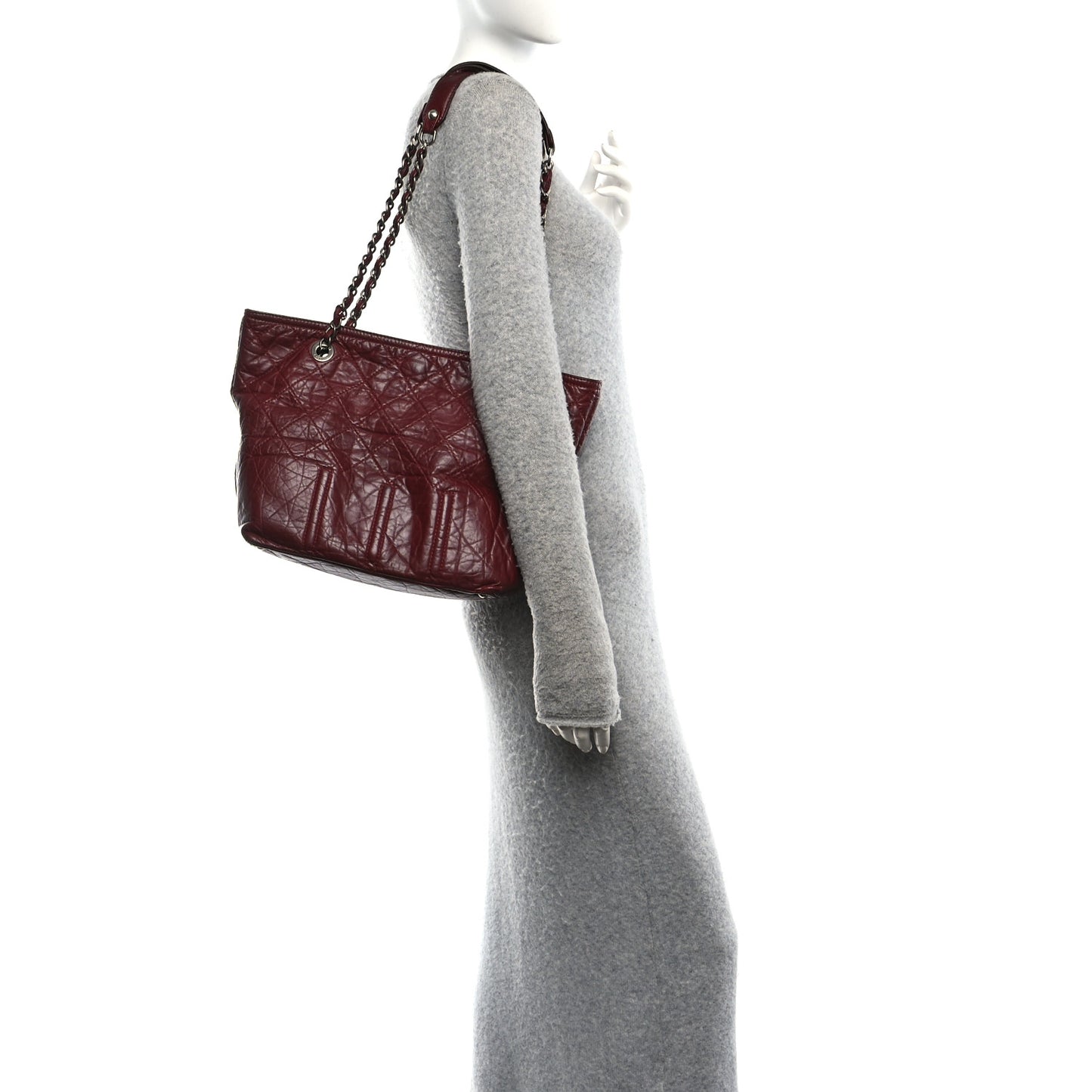 Aged Calfskin Small Shopping In Moscow Tote Burgundy