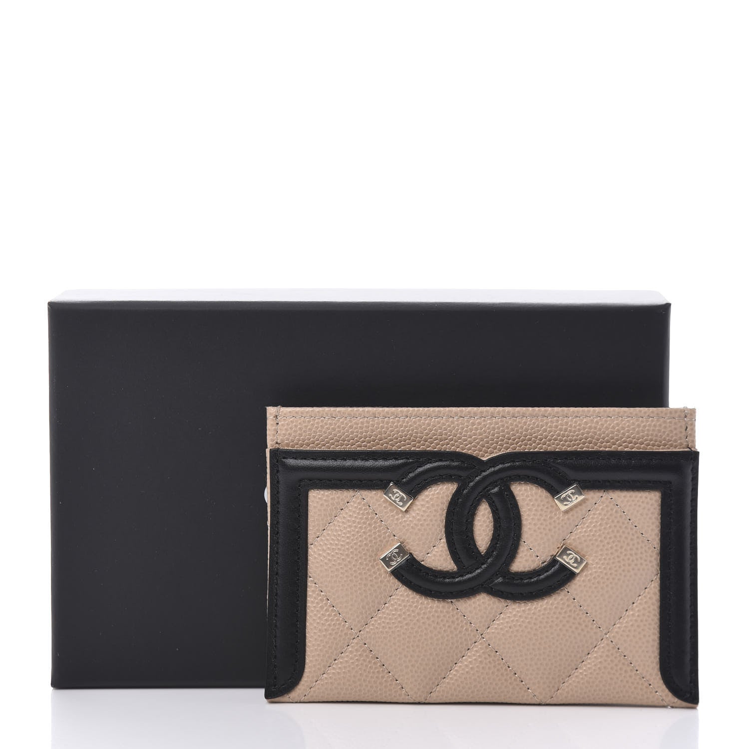 Chanel Caviar Quilted Filigree Card Holder Beige Black 10 of 10