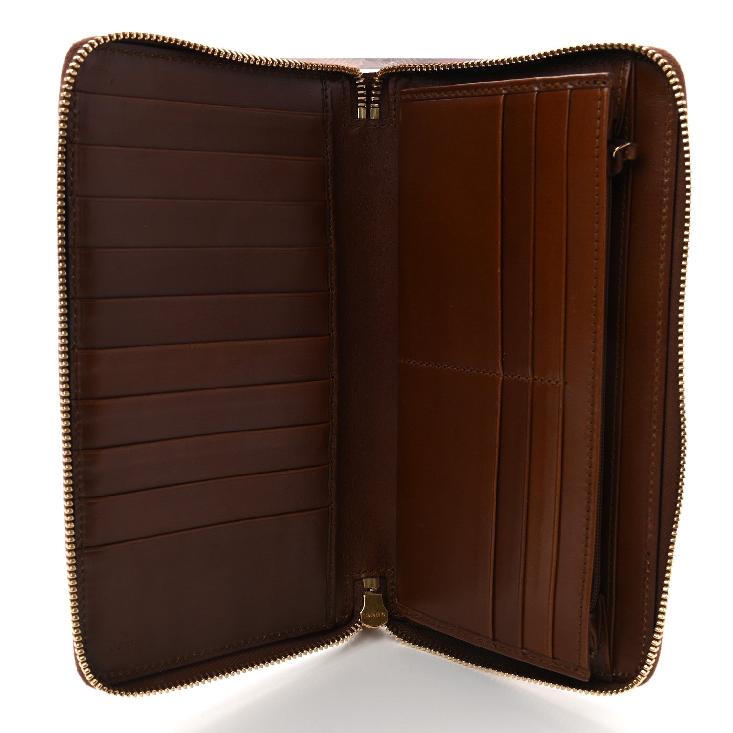 Gucci GG Supreme Monogram Cuoio Toscano Zip Around Organizer Wallet Beige Ebony Cuir 5 of 11