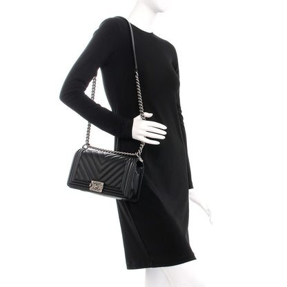 Chanel Caviar Chevron Quilted Medium Boy Flap Black 2 of 8