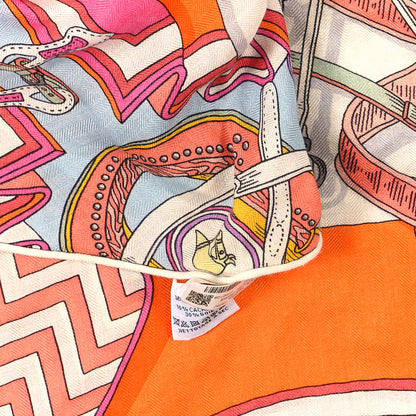 Hermes Cashmere Silk Bouquets Sellier Triangle Scarf White Orange 5 of 5