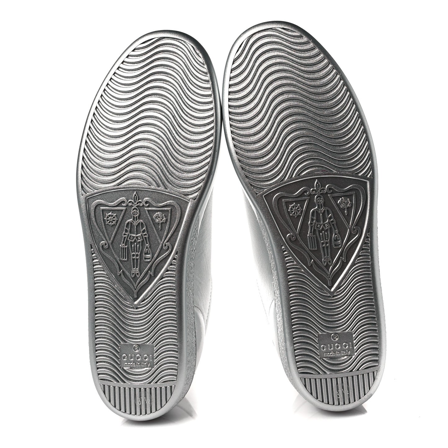 Metallic Nappa Interlocking G Perforated Womens Ace Sneakers 37.5 Silver