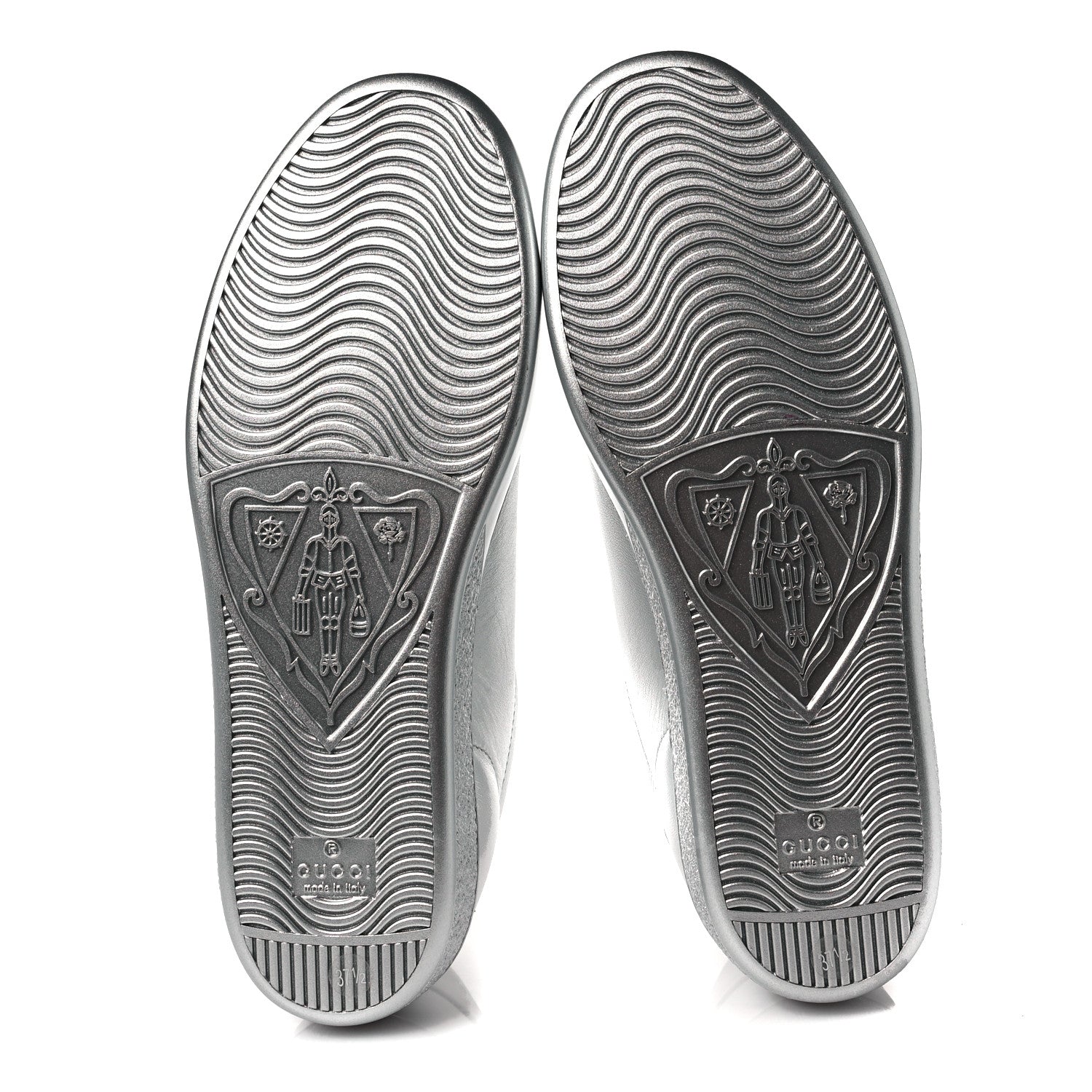 Gucci Metallic Nappa Interlocking G Perforated Womens Ace Sneakers 37.5 Silver 6 of 8