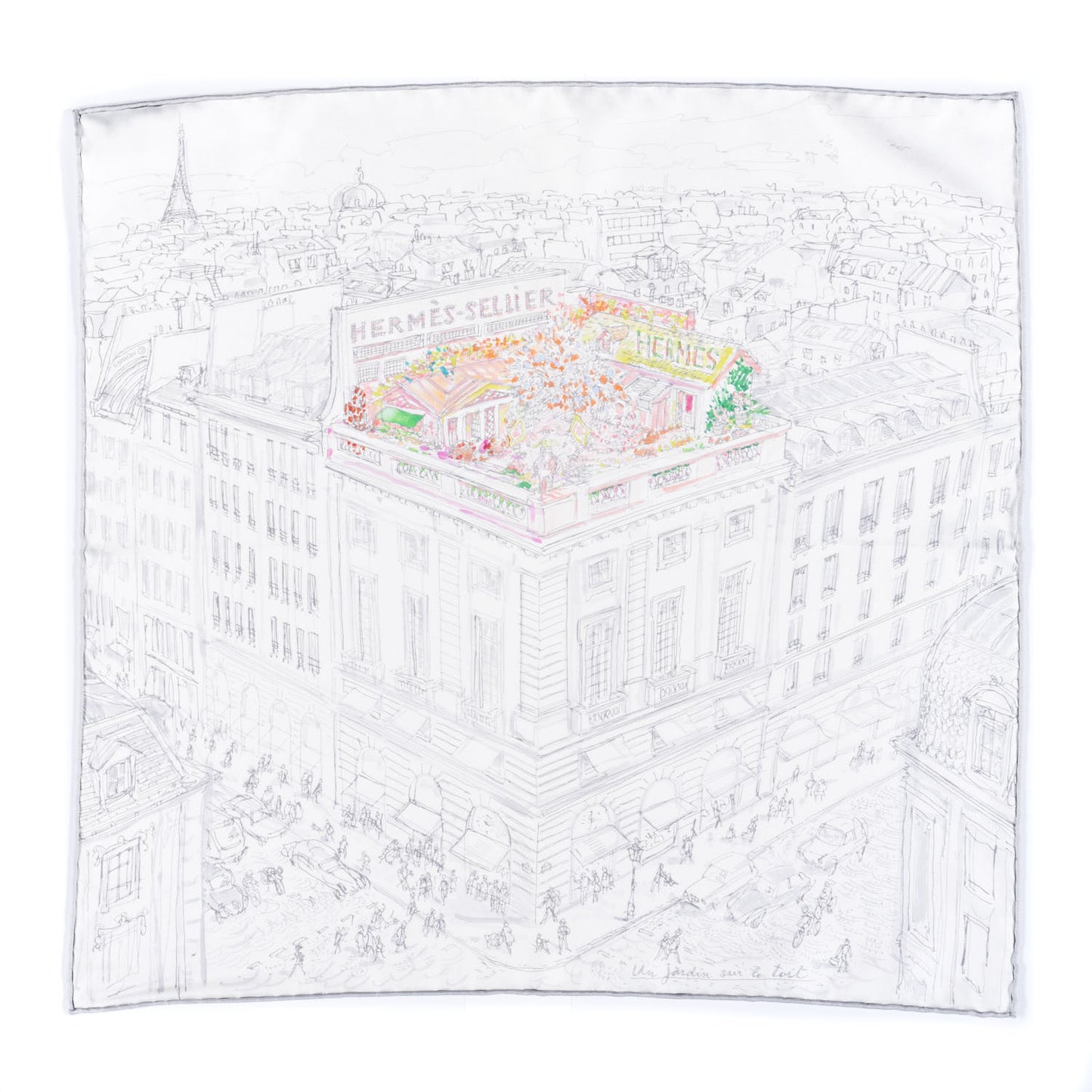 Silk Un Jardin sur le Toit Scarf 70 White Gris Multicolor