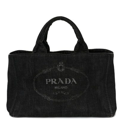 Prada Denim Canapa Logo Tote Black 1 of 12