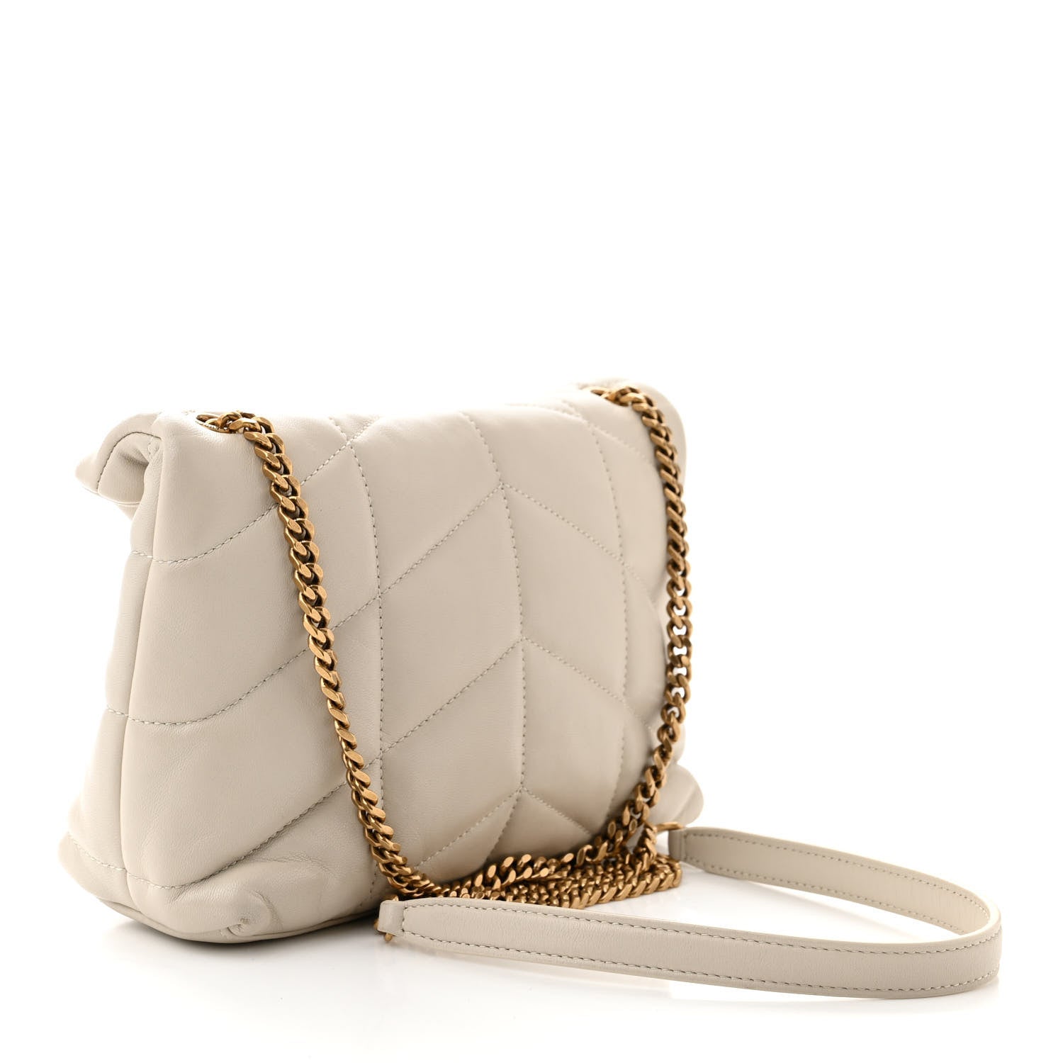 Saint Laurent Lambskin Quilted Toy Loulou Puffer Monogram Chain Satchel Blanc Vintage 3 of 12