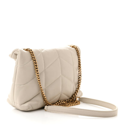 Saint Laurent Lambskin Quilted Toy Loulou Puffer Monogram Chain Satchel Blanc Vintage 3 of 12
