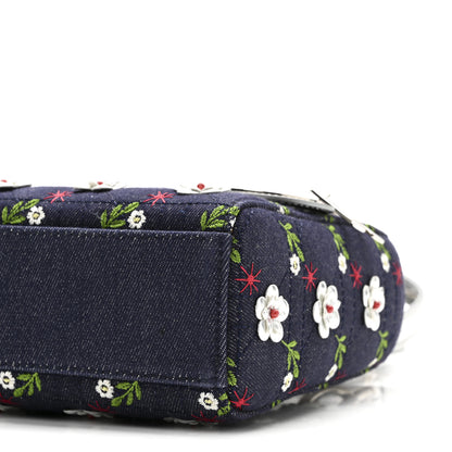 Christian Dior Denim Cannage Floral Embroidered Mini Lady Dior Blue 9 of 9