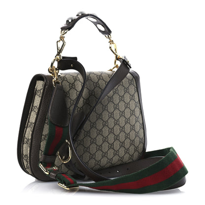 Gucci GG Supreme Monogram Textured Dollar Calfskin Web Medium Blondie Top Handle Shoulder Flap Bag Beige Ebony New Acero 3 of 10