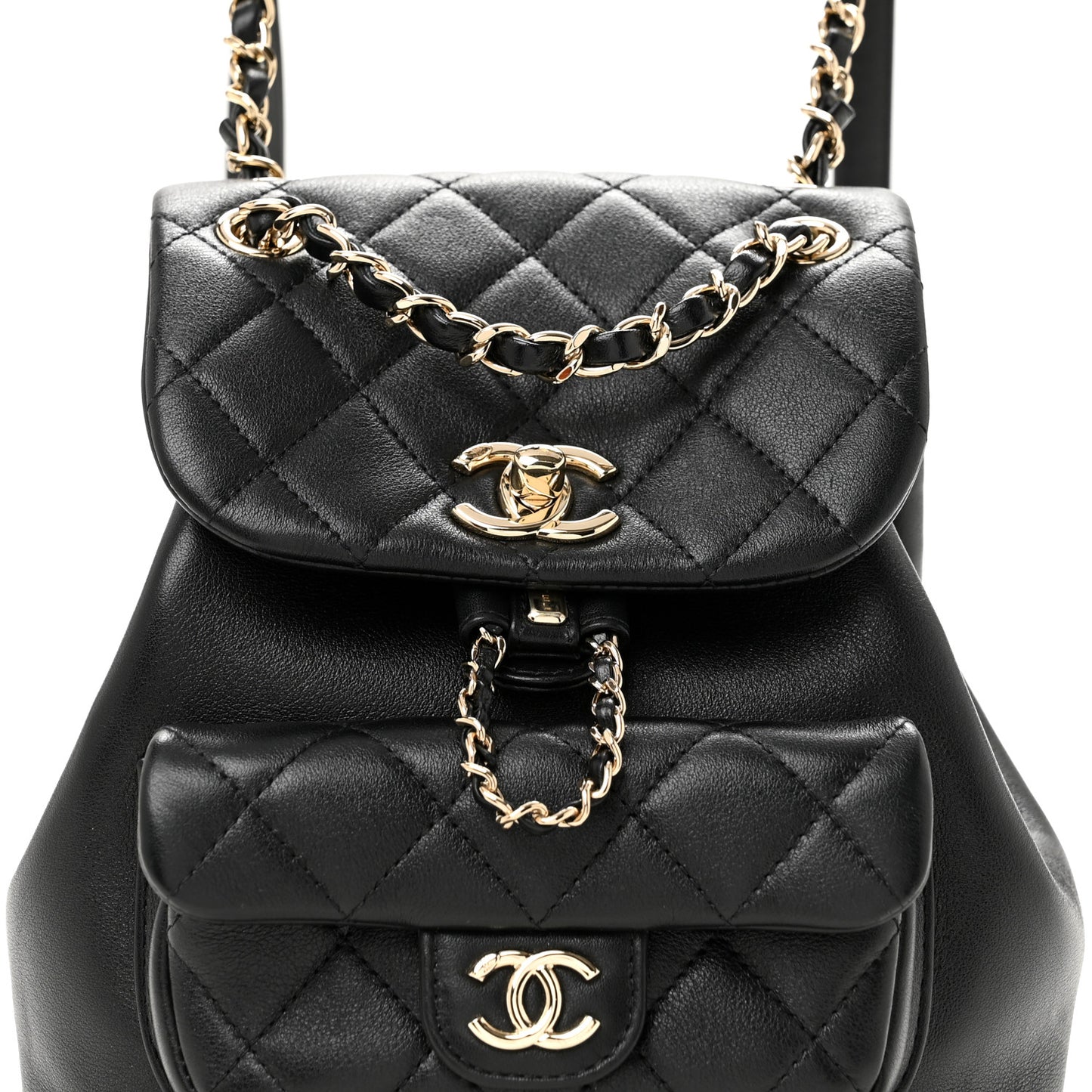Lambskin Quilted Small Duma Drawstring Backpack Black