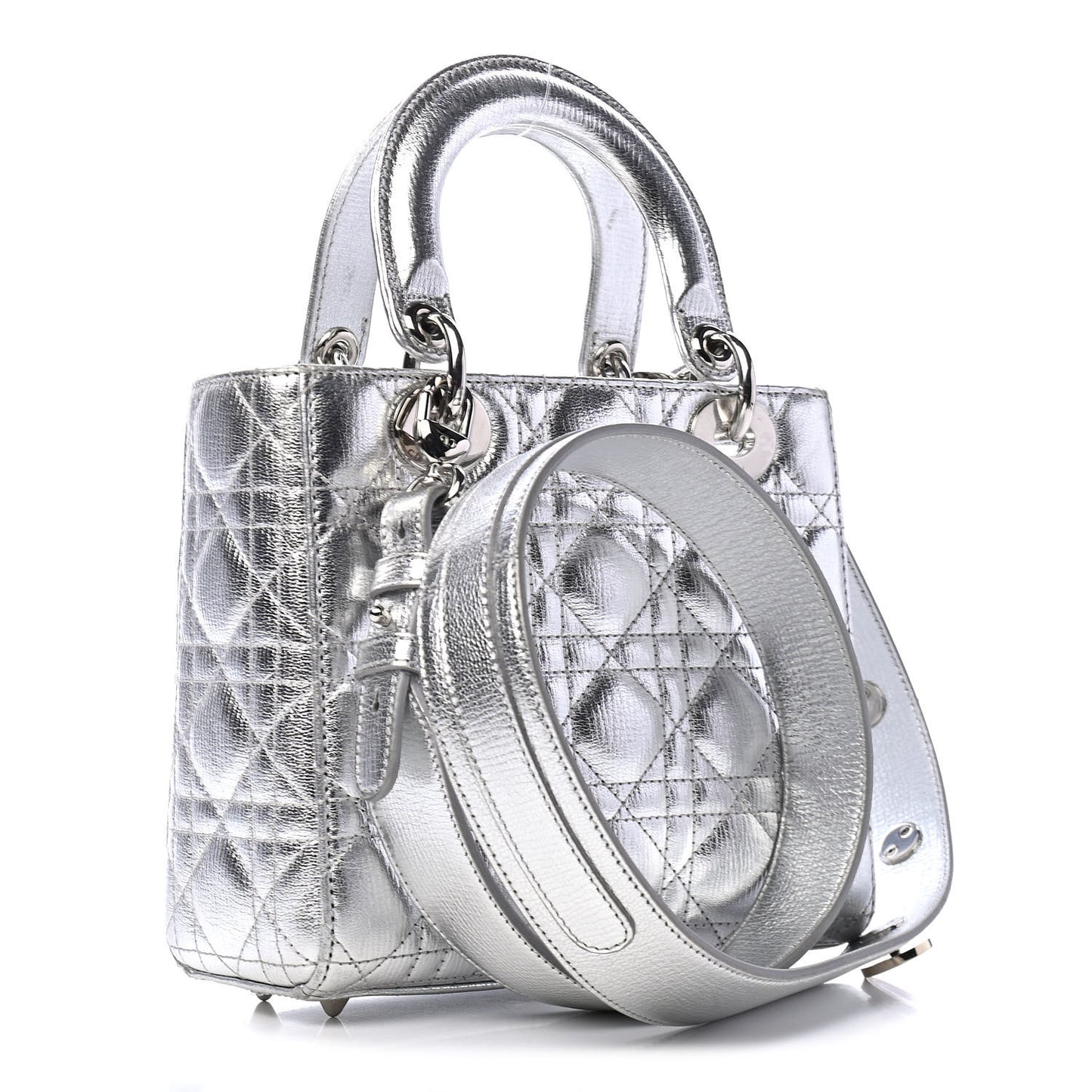 Metallic Grained Calfskin Cannage Small Lucky Badges My Lady Dior Silver