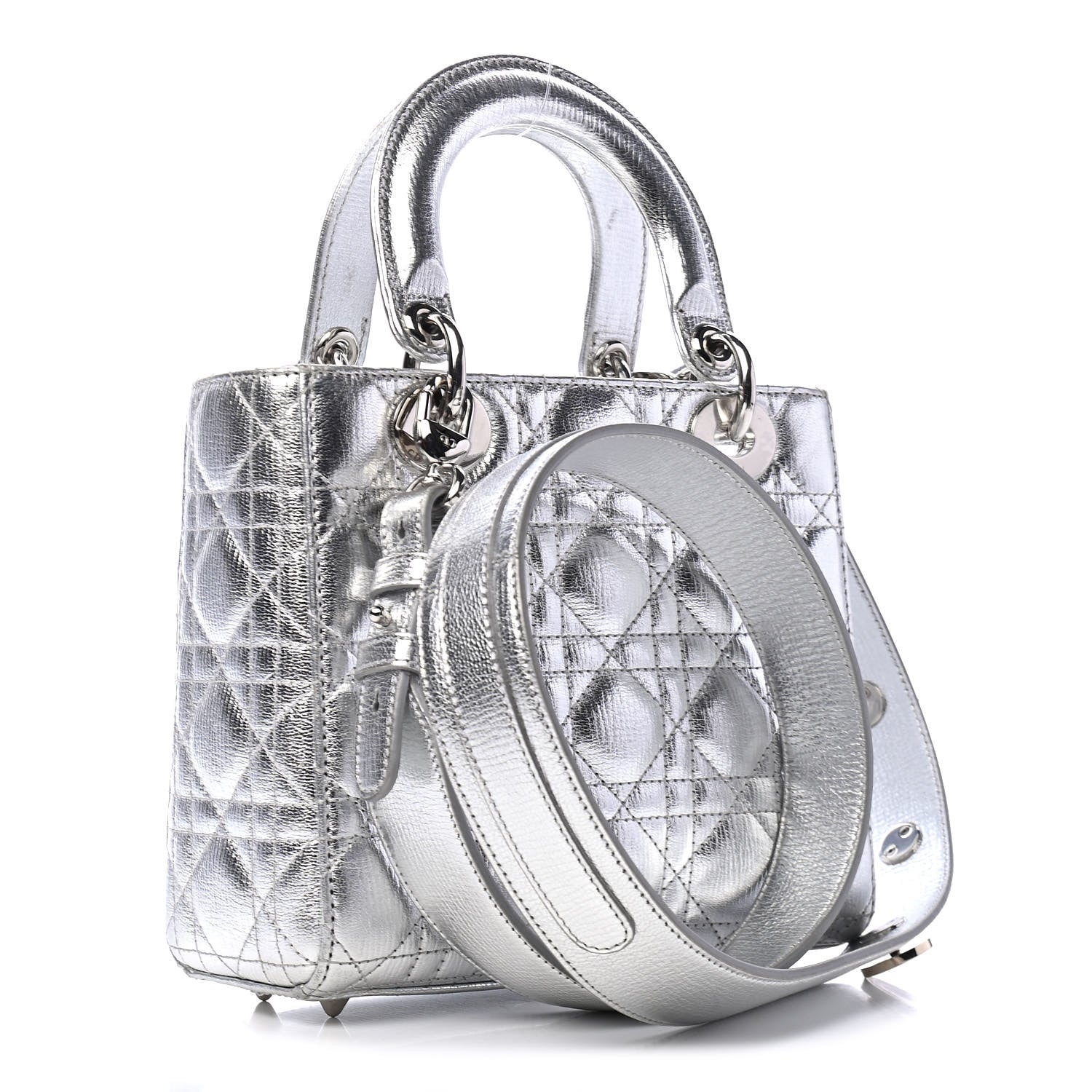 Christian Dior Metallic Grained Calfskin Cannage Small Lucky Badges My Lady Dior Silver 2 of 5