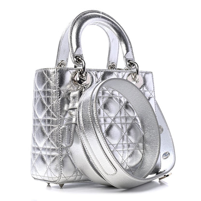 Christian Dior Metallic Grained Calfskin Cannage Small Lucky Badges My Lady Dior Silver 2 of 5