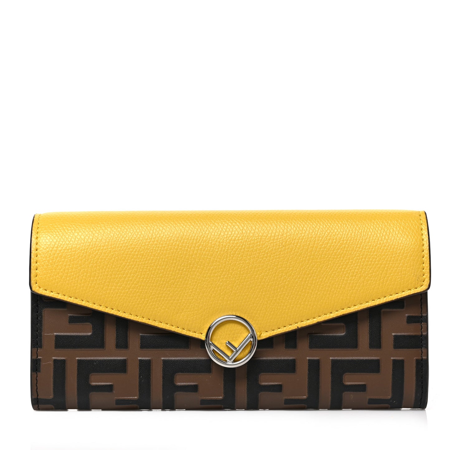 Vitello Cruise F is Fendi Bi-Color FF 1974 Embossed Continental Envelope Wallet Maya Black Sunflower