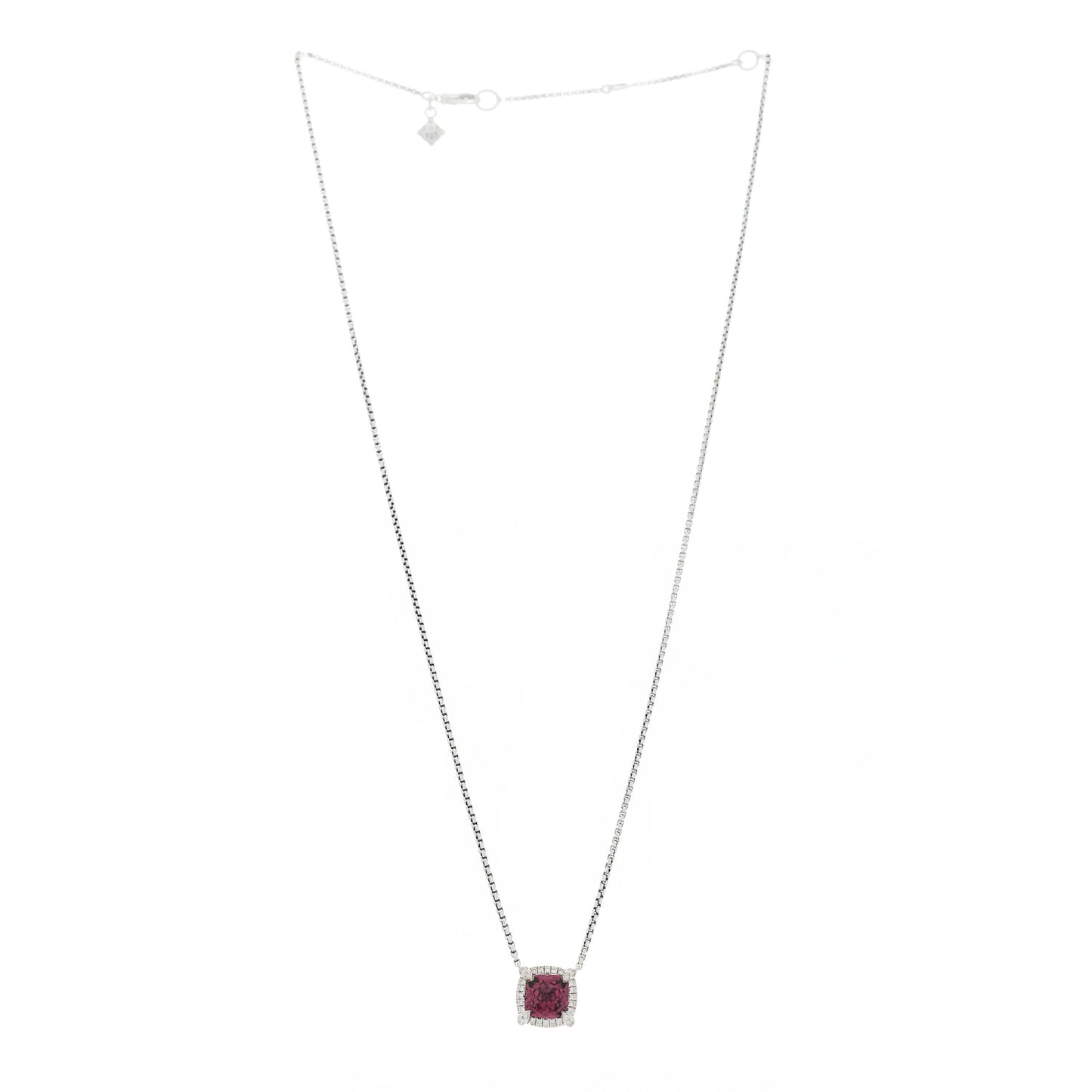 Sterling Silver Diamond Rhodolite 7mm Chatelaine Pave Bezel Pendant Necklace
