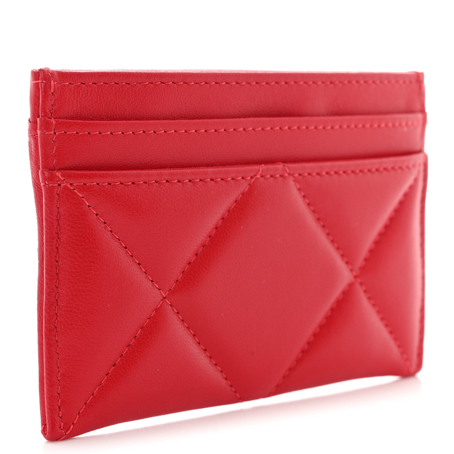 Chanel Lambskin Quilted Chanel 19 Card Holder Red 3 of 9