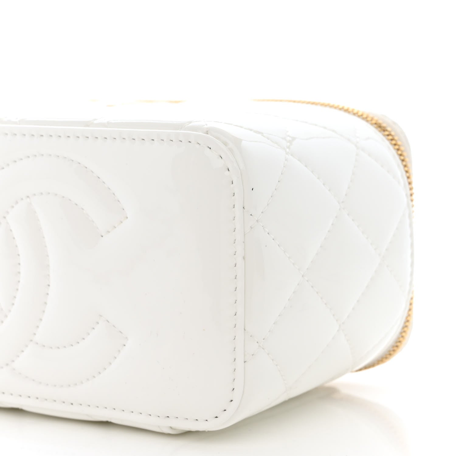 Chanel Patent Enamel Quilted Small Coco Hearts Vanity Case With Chain White 10 of 11
