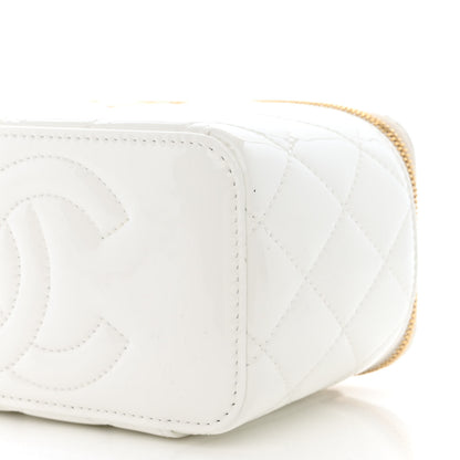 Chanel Patent Enamel Quilted Small Coco Hearts Vanity Case With Chain White 10 of 11