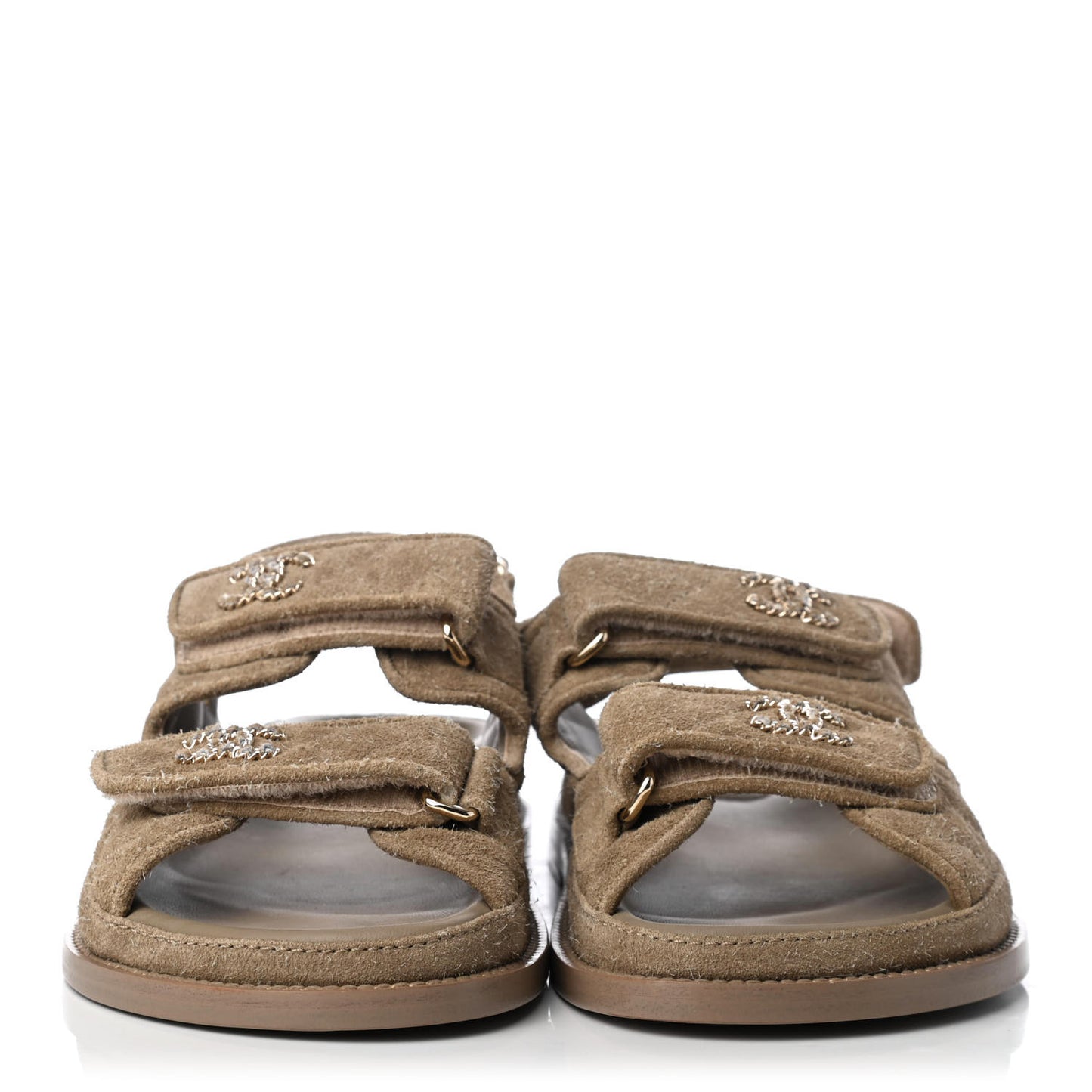 Suede Calfskin Velcro Dad Sandals 36 Beige