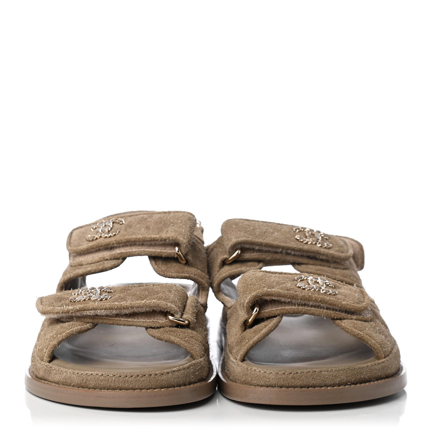 Chanel Suede Calfskin Velcro Dad Sandals 36 Beige 2 of 9