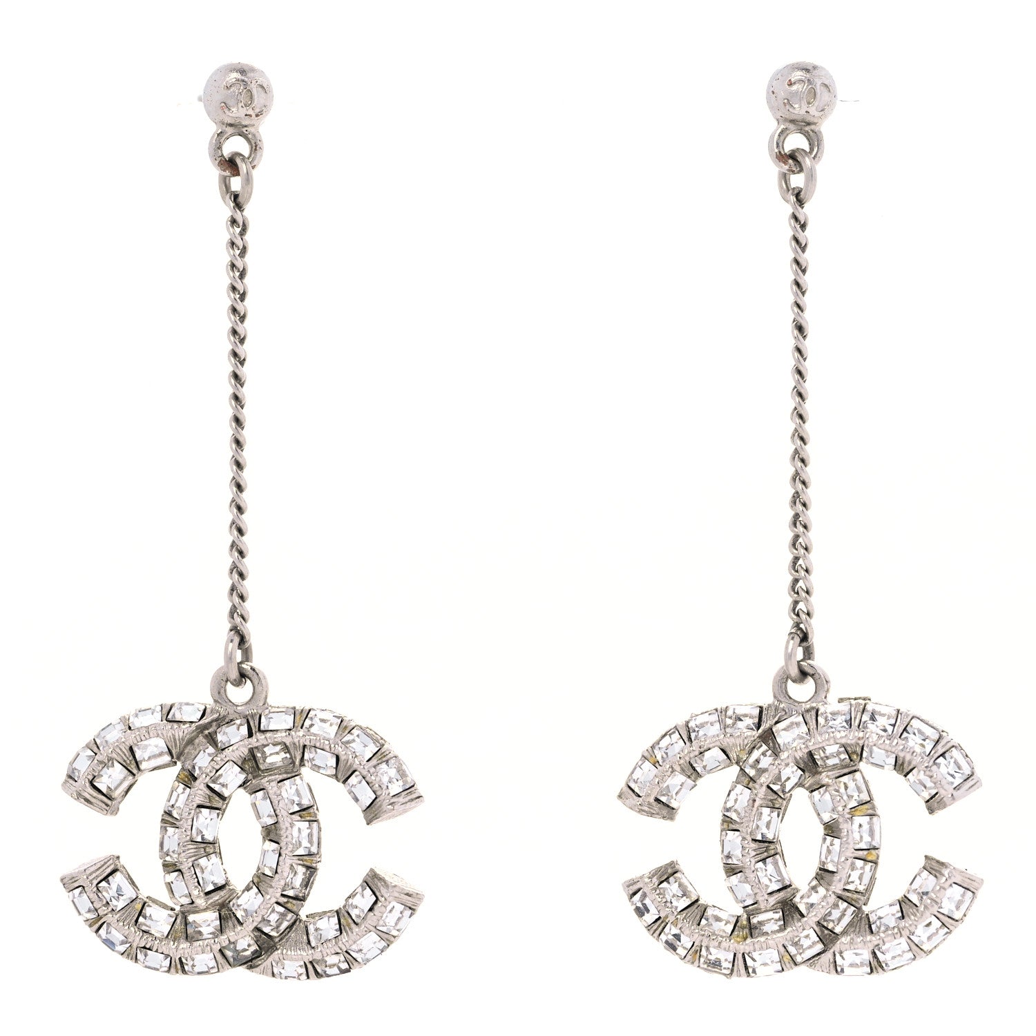 Chanel Baguette Crystal CC Drop Earrings Silver 1 of 6