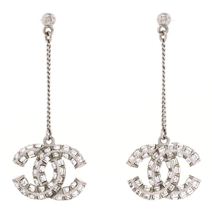 Chanel Baguette Crystal CC Drop Earrings Silver 1 of 6