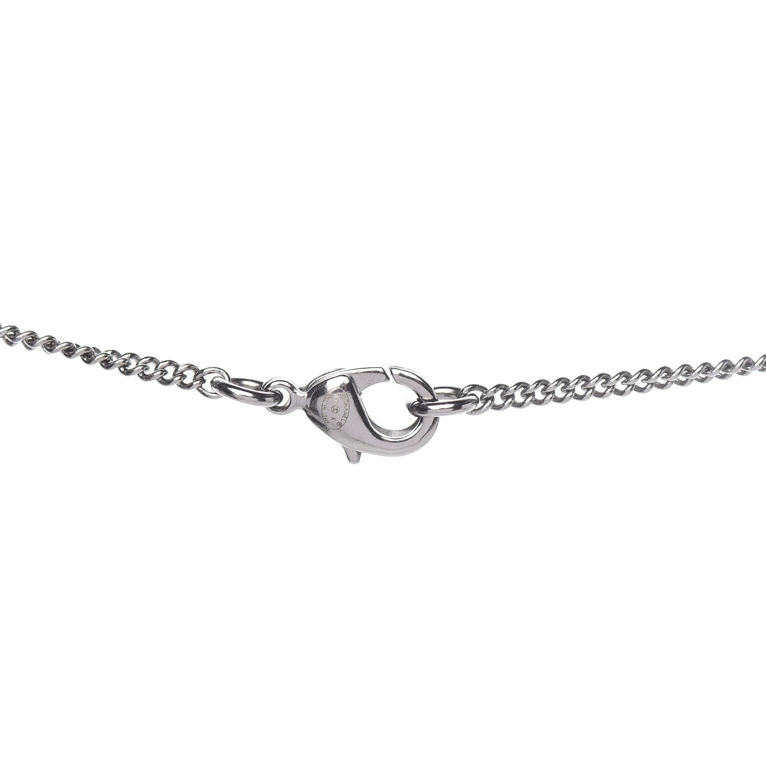 Chanel Crystal CC Smiley Emoji Pendant Necklace Silver Black 3 of 5