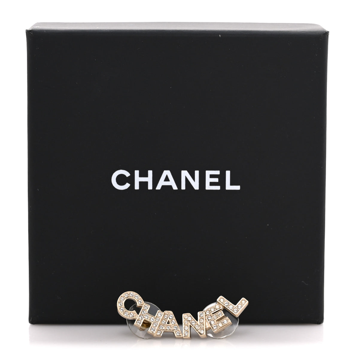 Crystal Cha-Nel Logo Earrings Gold
