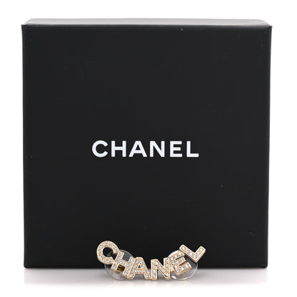 Chanel Crystal Cha-Nel Logo Earrings Gold 5 of 5
